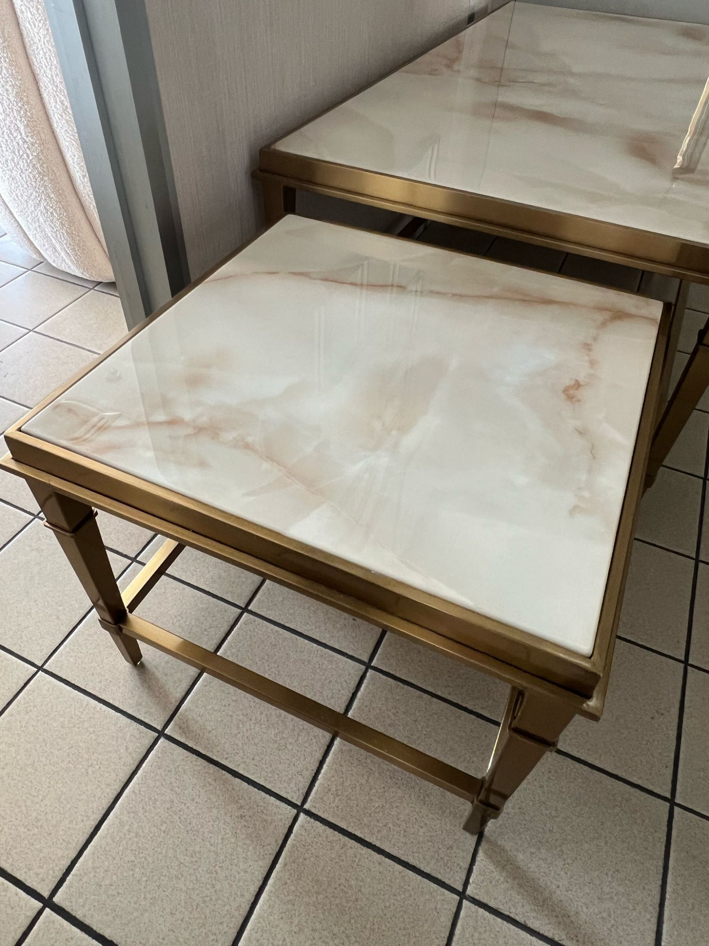 Beistelltisch Couchtisch massive echt-Marmorplatte weiß (3er-Set) vergoldeten Edelstahlbeinen 130x70cm