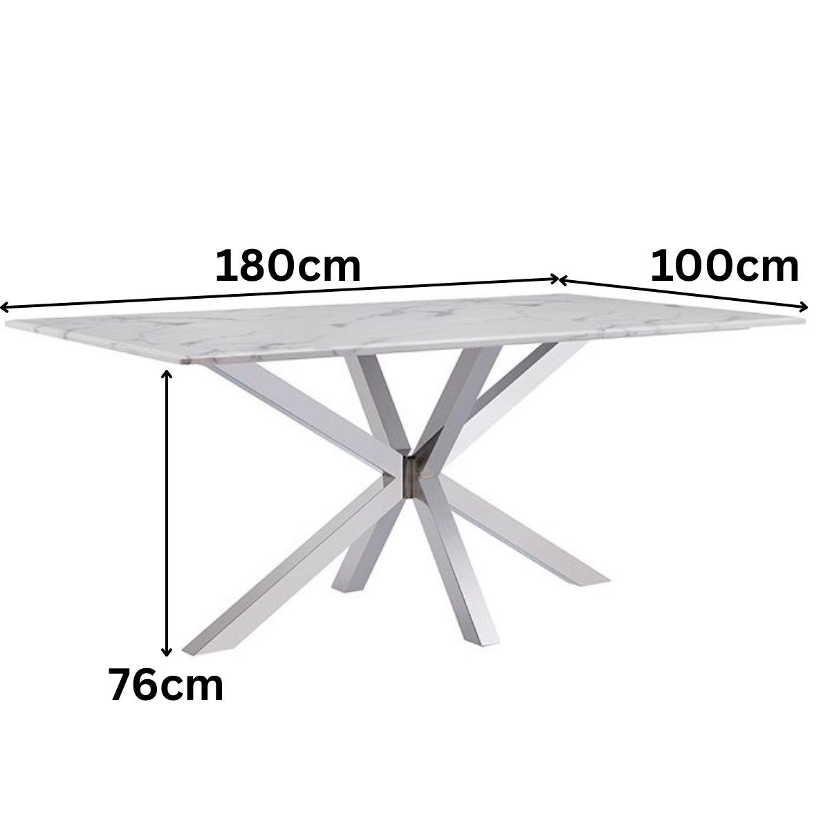 Esstisch Terni mit edlen Edelstahlbeinen Marmoroptik Tischplatte 180cm