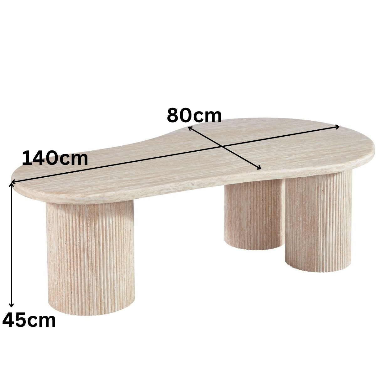 Couchtisch Fabro mit massiver Travertin Tischplatte und Tischbeinen in Säulenstil 140cm beige