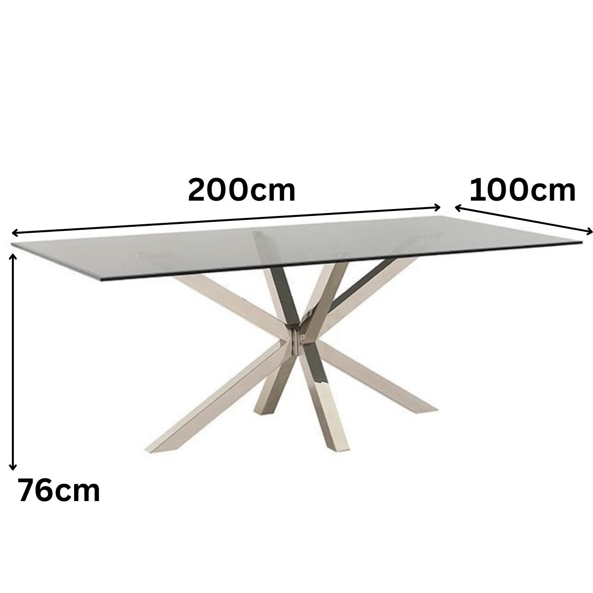 Esstisch Terni transparent Glasplatte Edelstahlbeine im edlen Design 200 cm