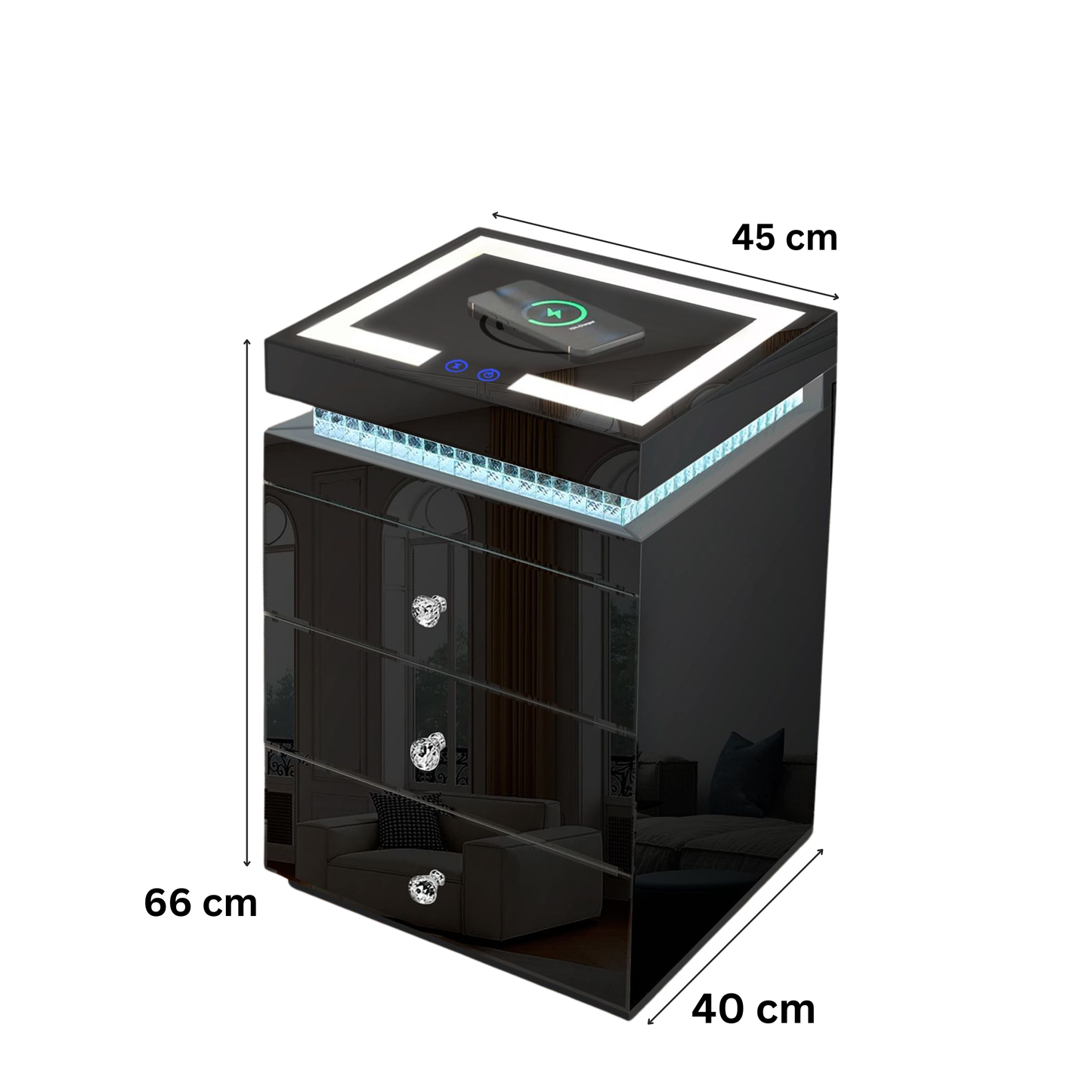 Nachttisch LUXORA BEAT LED-Beleuchtung und Bluetooth Schwarz 45X40X66H CM