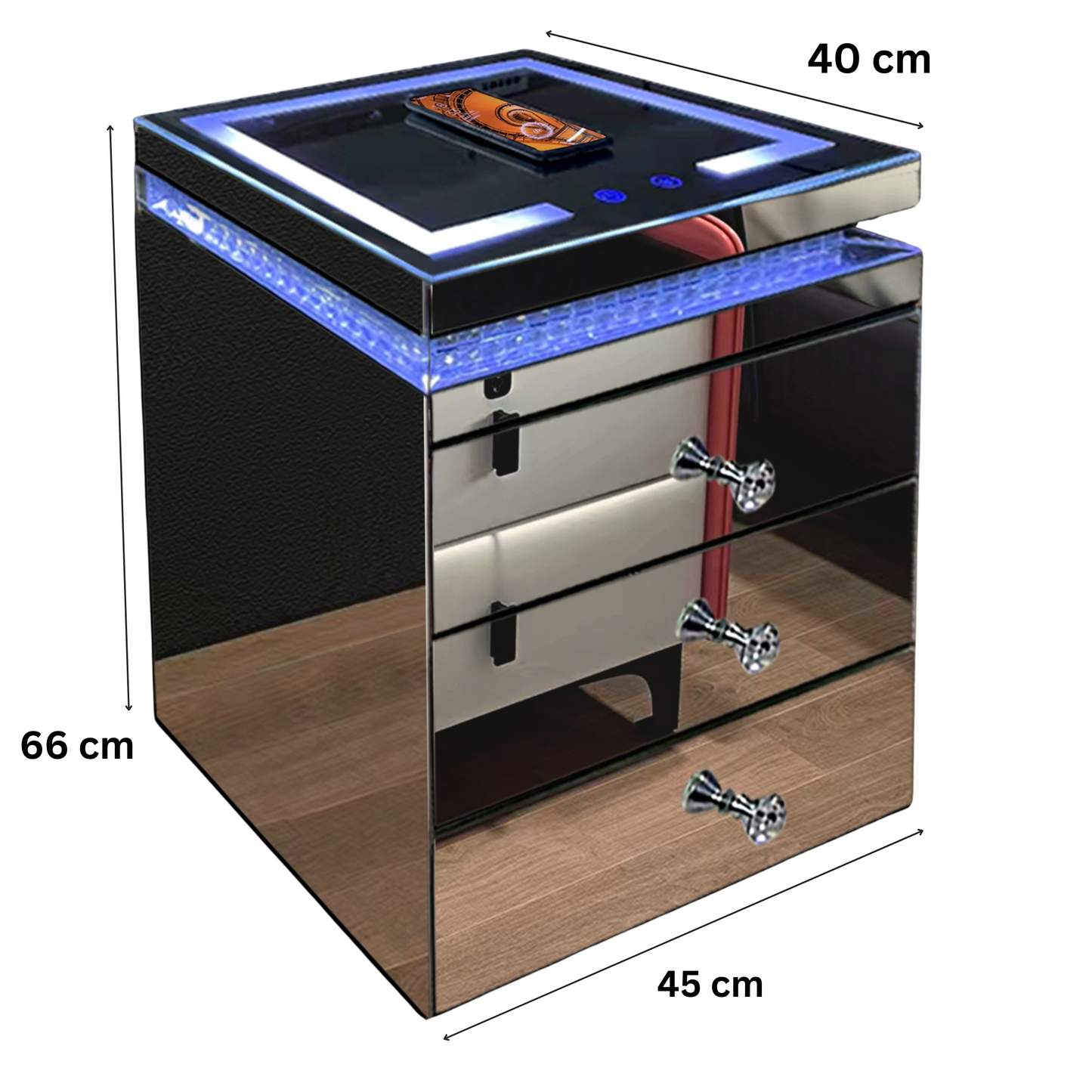 Nachttisch LUXORA BEAT LED-Beleuchtung und Bluetooth Silber 45X40X66H CM