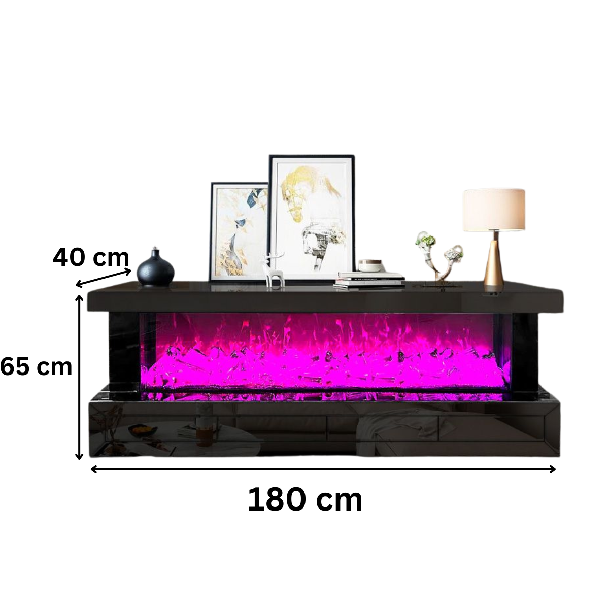 TV-Schrank Luxus Sideboard Lumina Kamin Funktion LED 180cm Schwarz