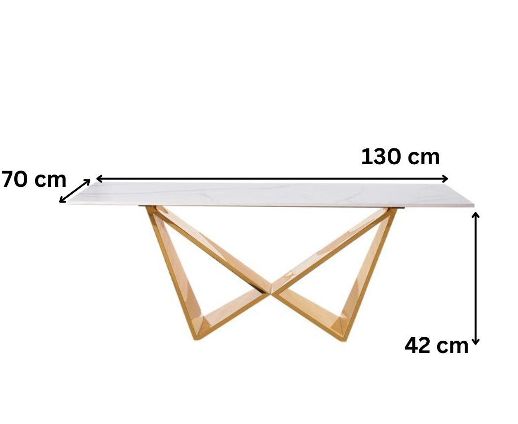Edler Couchtisch in Marmor-Optik mit Edelstahlbeinen – 130 x 70 x 42 cm