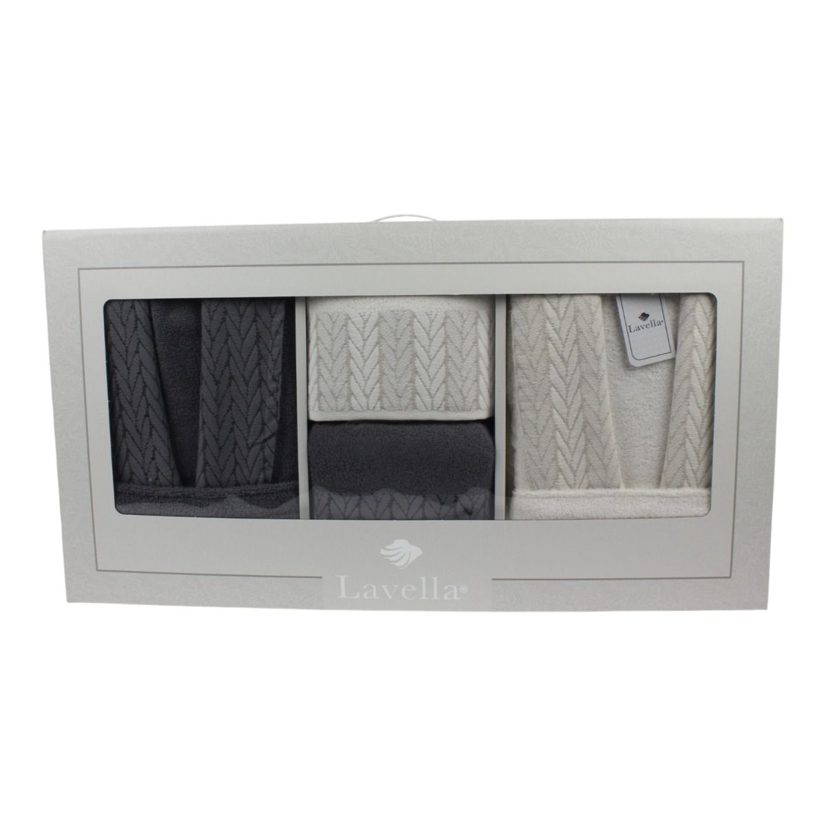 Bademantel - Wellness Set Sena 6-teiliges Luxus Set aus Baumwolle Hellgrau-Creme
