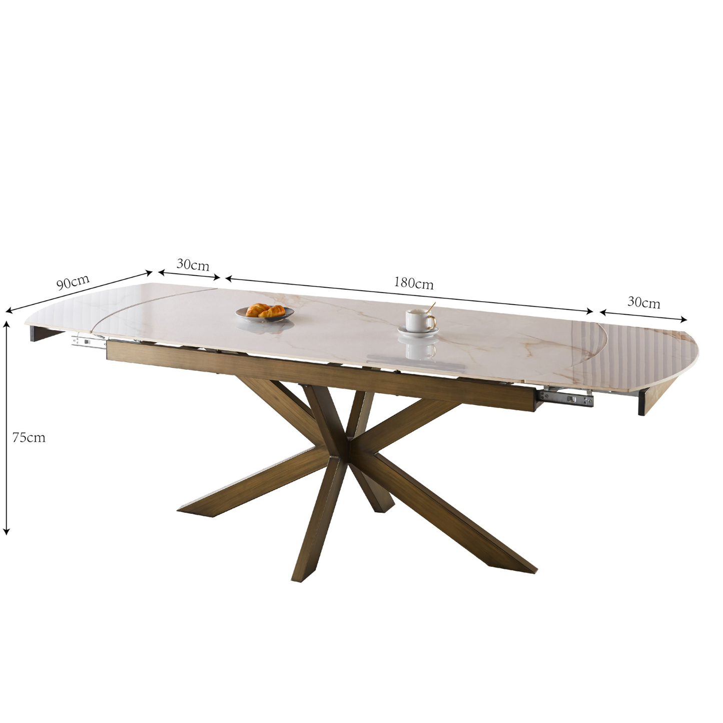 Moderner Ausziehbarer Keramik Esstisch Cream 180 cm