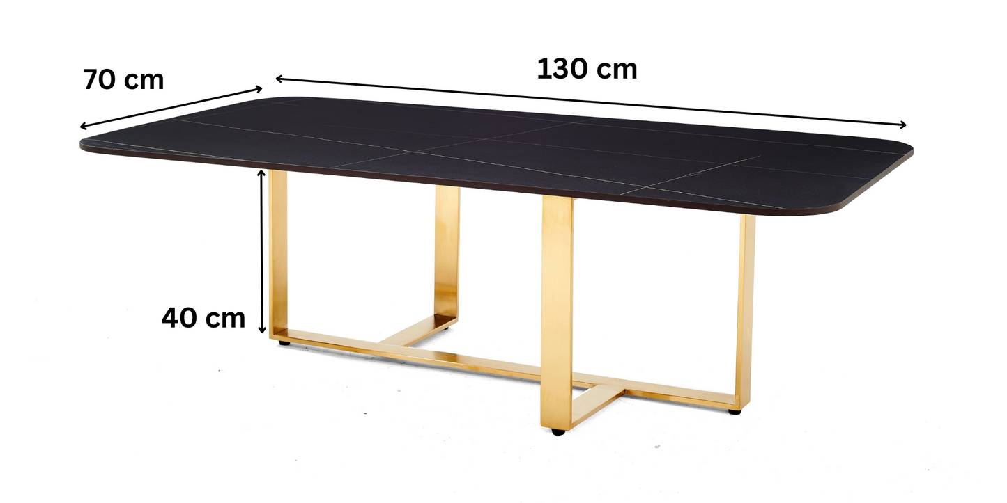 Couchtisch Beistelltisch moderner Kaffeetisch Wohnzimmertisch Marmor Optik Schwarz vergoldete Tischbeine 130 cm