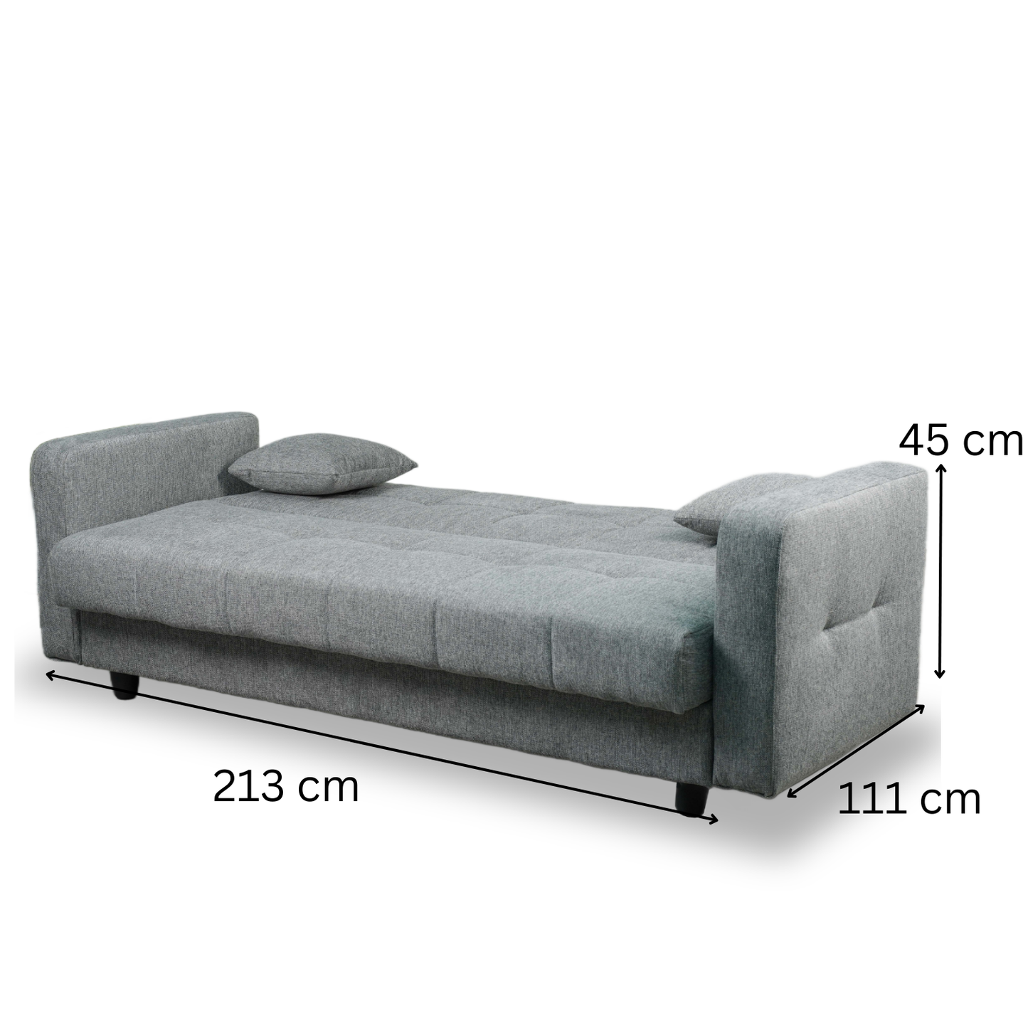 Sofa mit Schlaffunktion in Hochwertige graue Stoff inkl, 2 Rückenkissen