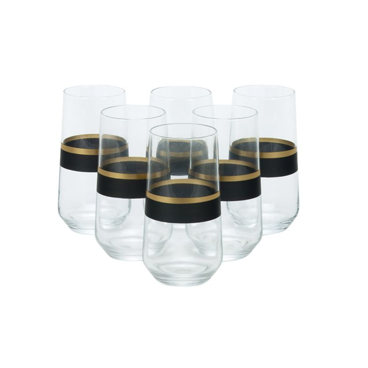 Bricard Gläser-Set Lines Trinkgläser Softdrinkgläser 350 ml 6er-Set Schwarz - Gold