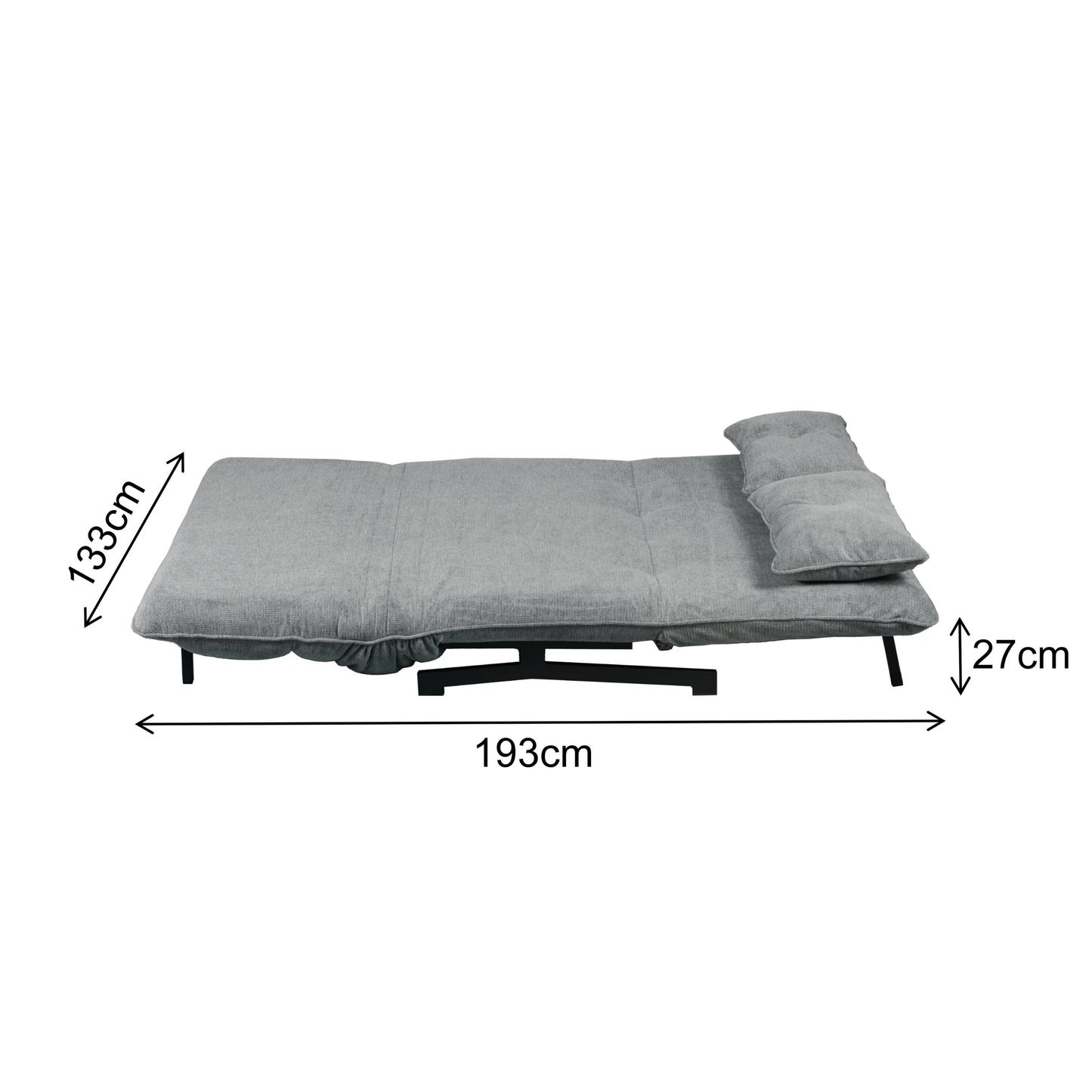 Sofa mit Schlaffunktion in Hochwertige graue Stoff inkl, 2 Rückenkissen 133 × 85 × 83–45H cm