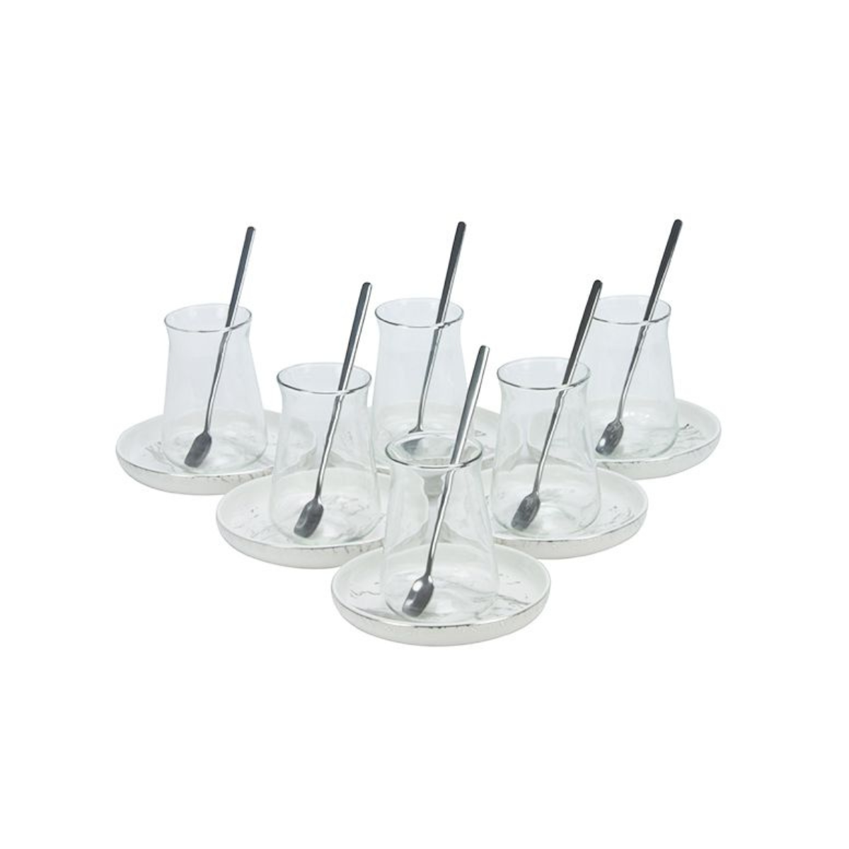 Bricard Marmer Teeglas-Set mit Keramik-Untersetzern – 18-teilig Silber