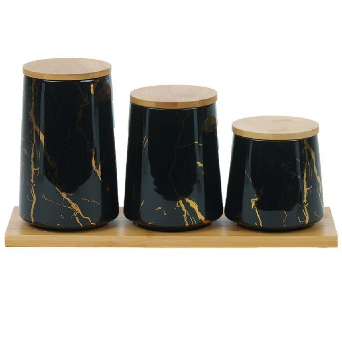Bricard Gewürzbehälter Set Aufbebahrungsbox Set Marmor Optik 4-tlg. Marmoroptik inkl. Tablett schwarz