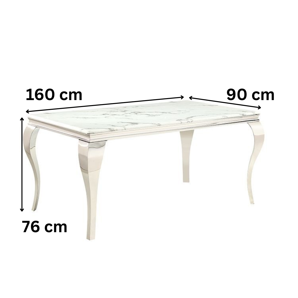 Esstisch Milano mit edlen Edelstahlbeinen Marmoroptik Tischplatte 160cm Silber-Weiß