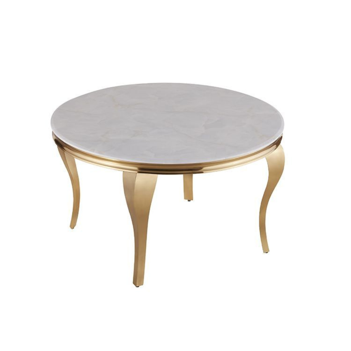 Couchtisch Milano Rund mit edlen Edelstahlbeinen Marmoroptik 100 cm Gold-Weiß