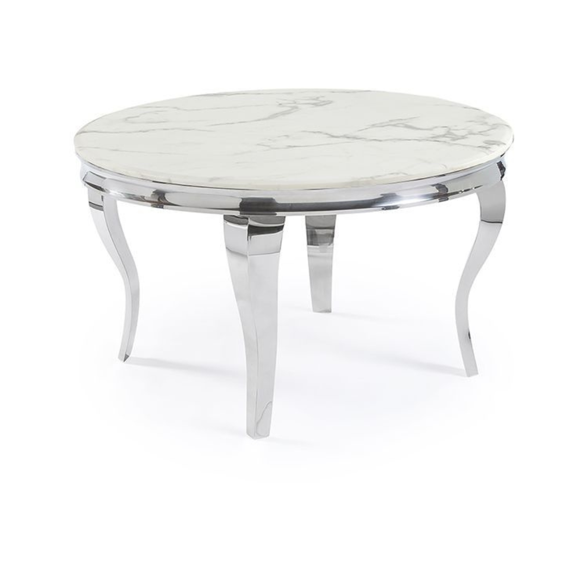 Esstisch Milano Rund mit edlen Edelstahlbeinen Glas/Marmoroptik 130 cm Silber-Weiß