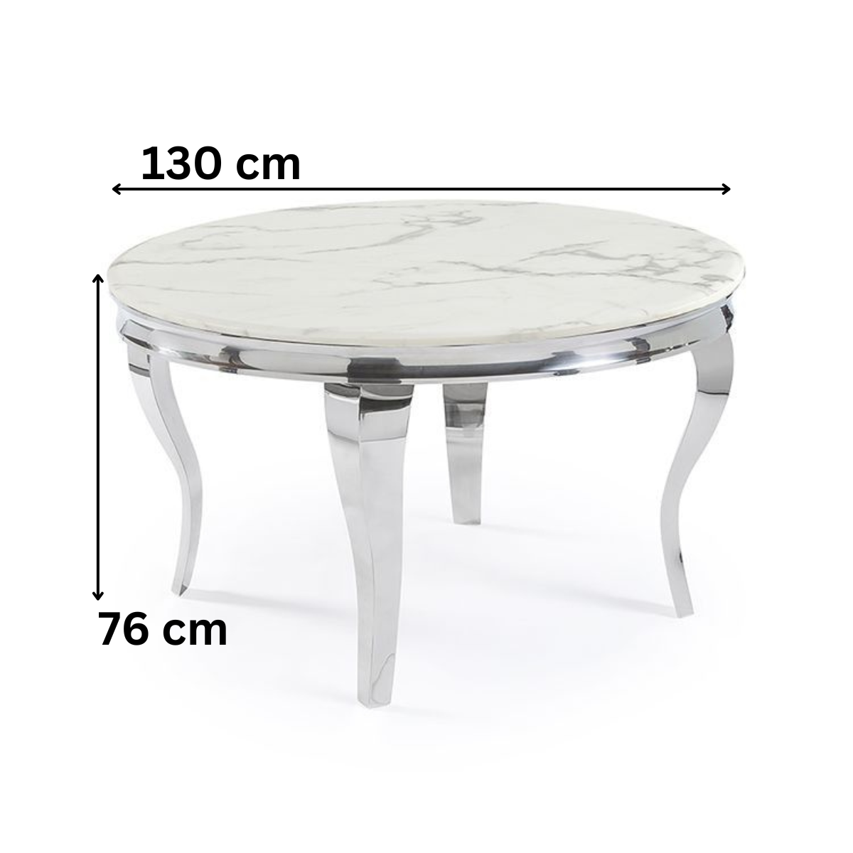 Esstisch Milano Rund mit edlen Edelstahlbeinen Glas/Marmoroptik 130 cm Silber-Weiß