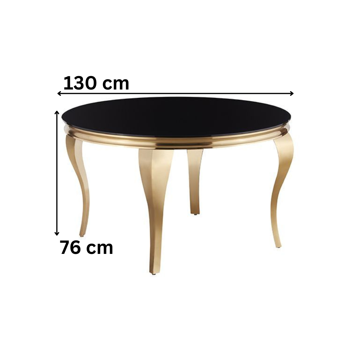 Couchtisch Milano Rund mit edlen Edelstahlbeinen Tischplatte aus Glas 100 cm Gold-Schwarz