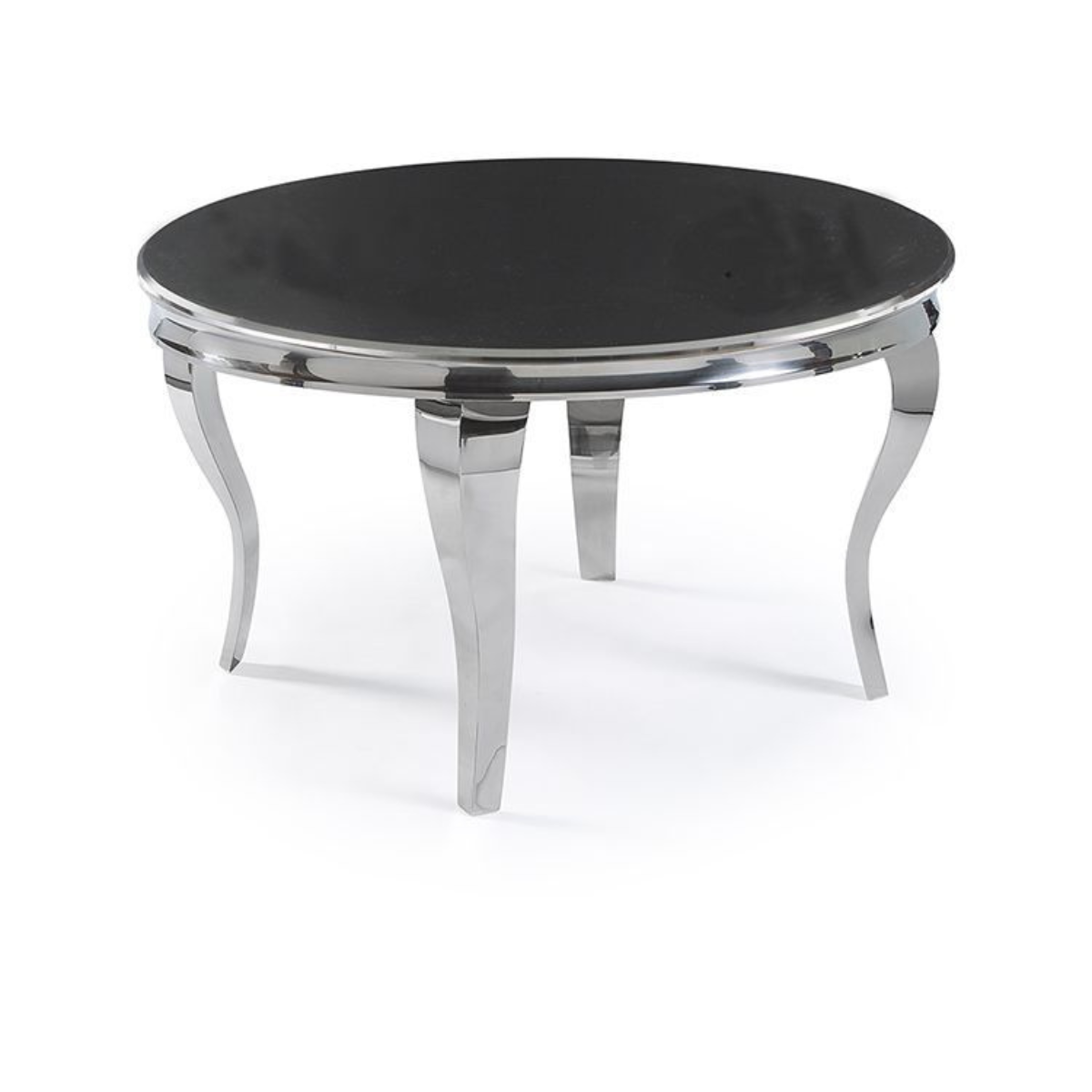 Couchtisch Milano Rund mit edlen Edelstahlbeinen Tischplatte aus Glas 100 cm Silber-Schwarz