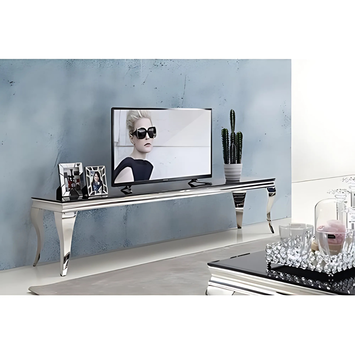 Moderner TV Bank Milano Tischplatte aus Glas 180 cm Schwarz