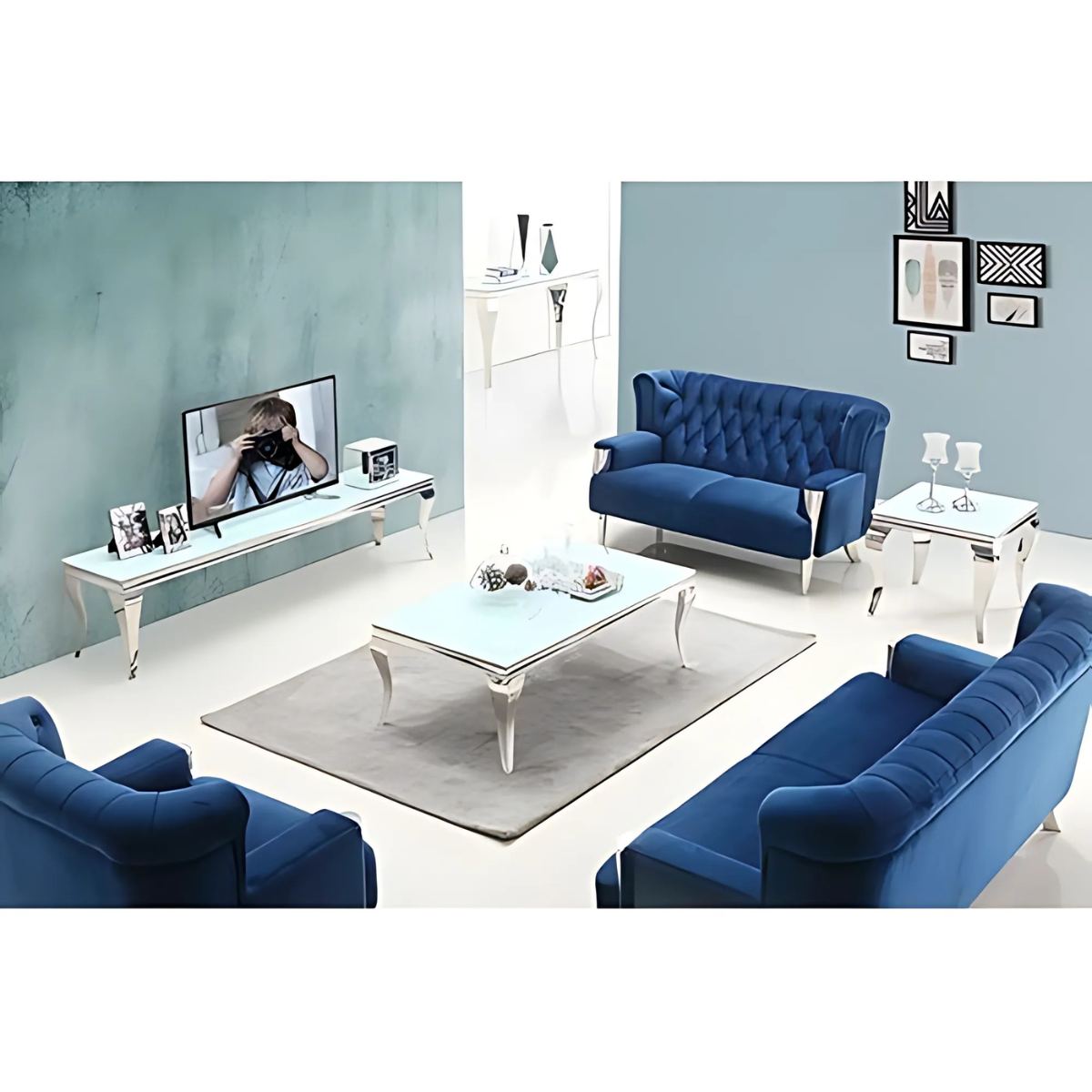 Moderner TV Bank Milano Tischplatte aus Glas 200 cm Weiß