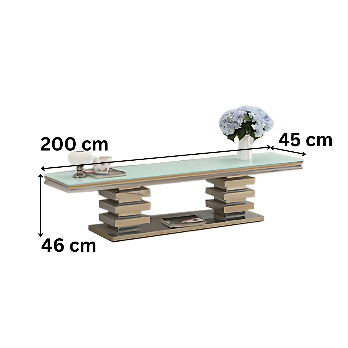 Moderner TV Bank Monza Tischplatte aus Glas 200 cm Weiß