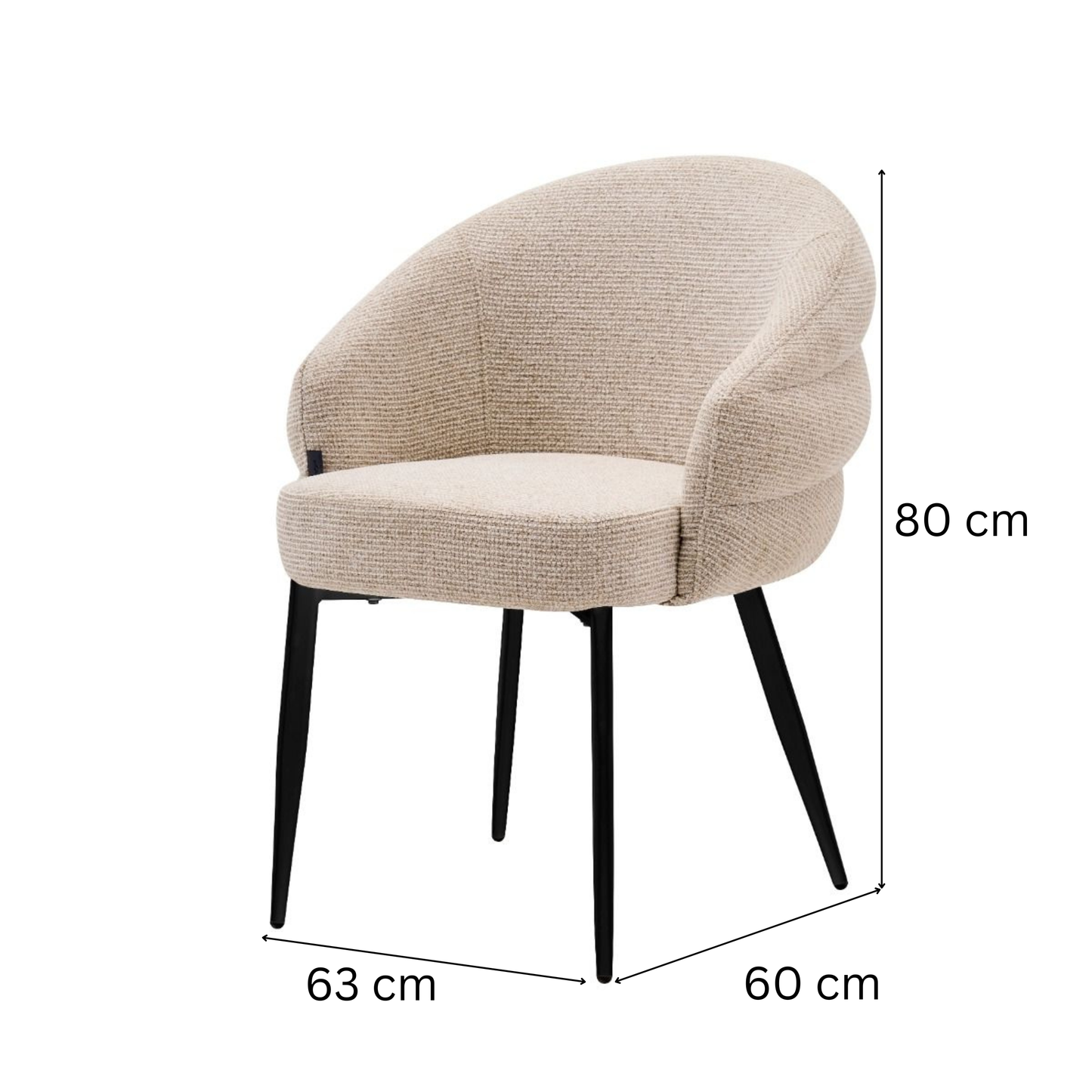 Esszimmerstuhl OSTUNI Organischer Polsterstuhl in Beige mit schwarzen Beinen