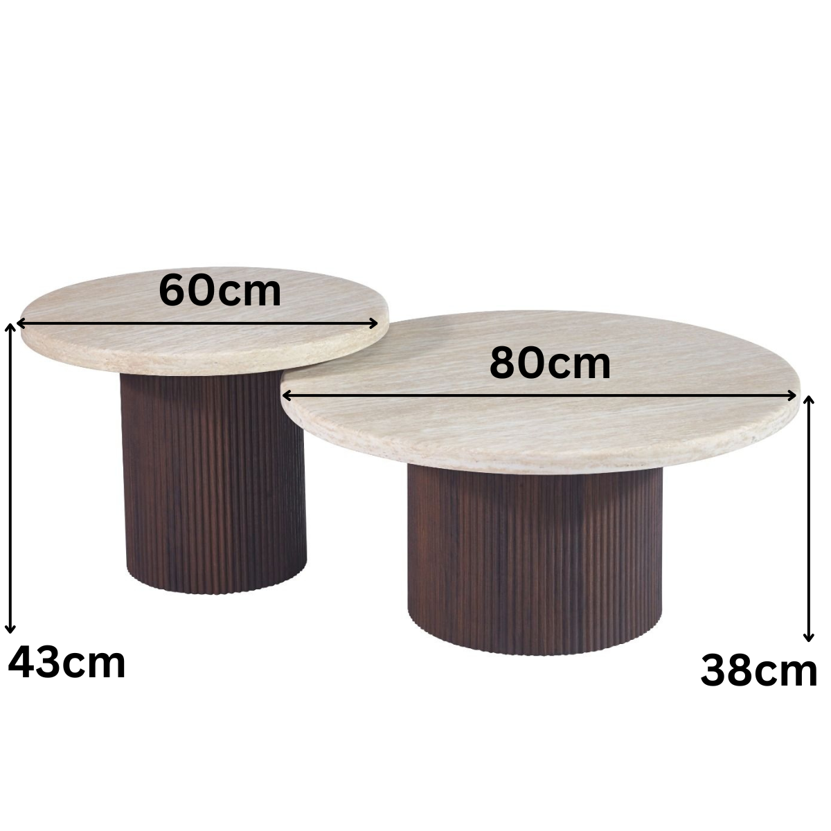 Couchtisch Paterno Travertin Tischplatte 2er-Set im edlen Säulenstil 80x38cm braun