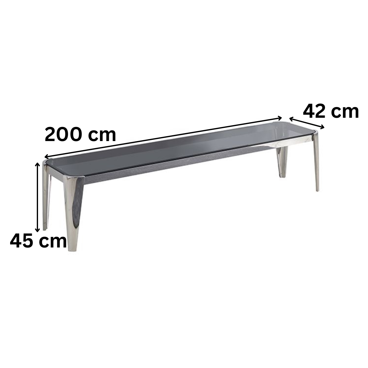 Moderner TV Bank Plato Tischplatte aus Glas Grau 200 cm