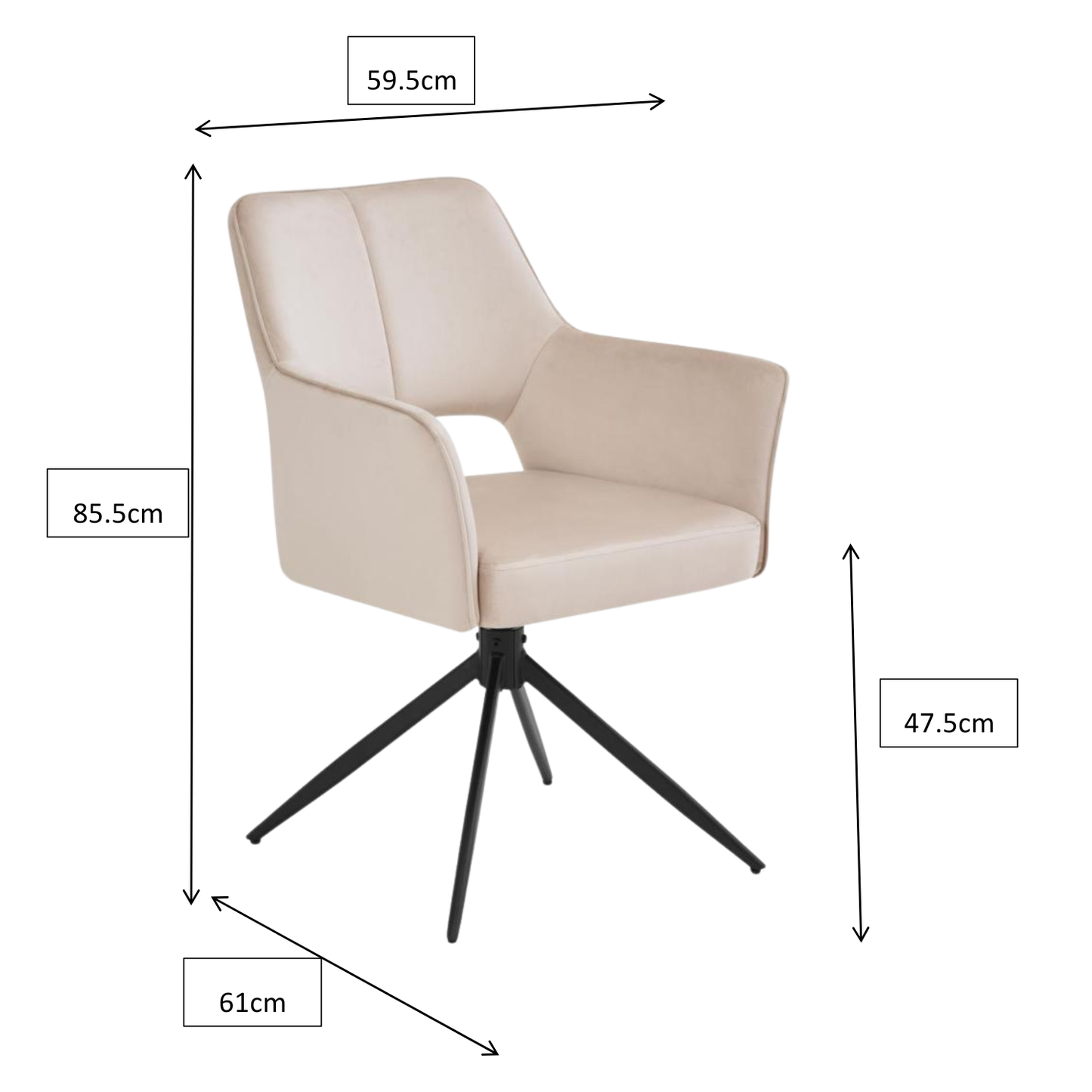 Gepolsterte Esszimmerstuhl in Samt und Metallbeinen Beige