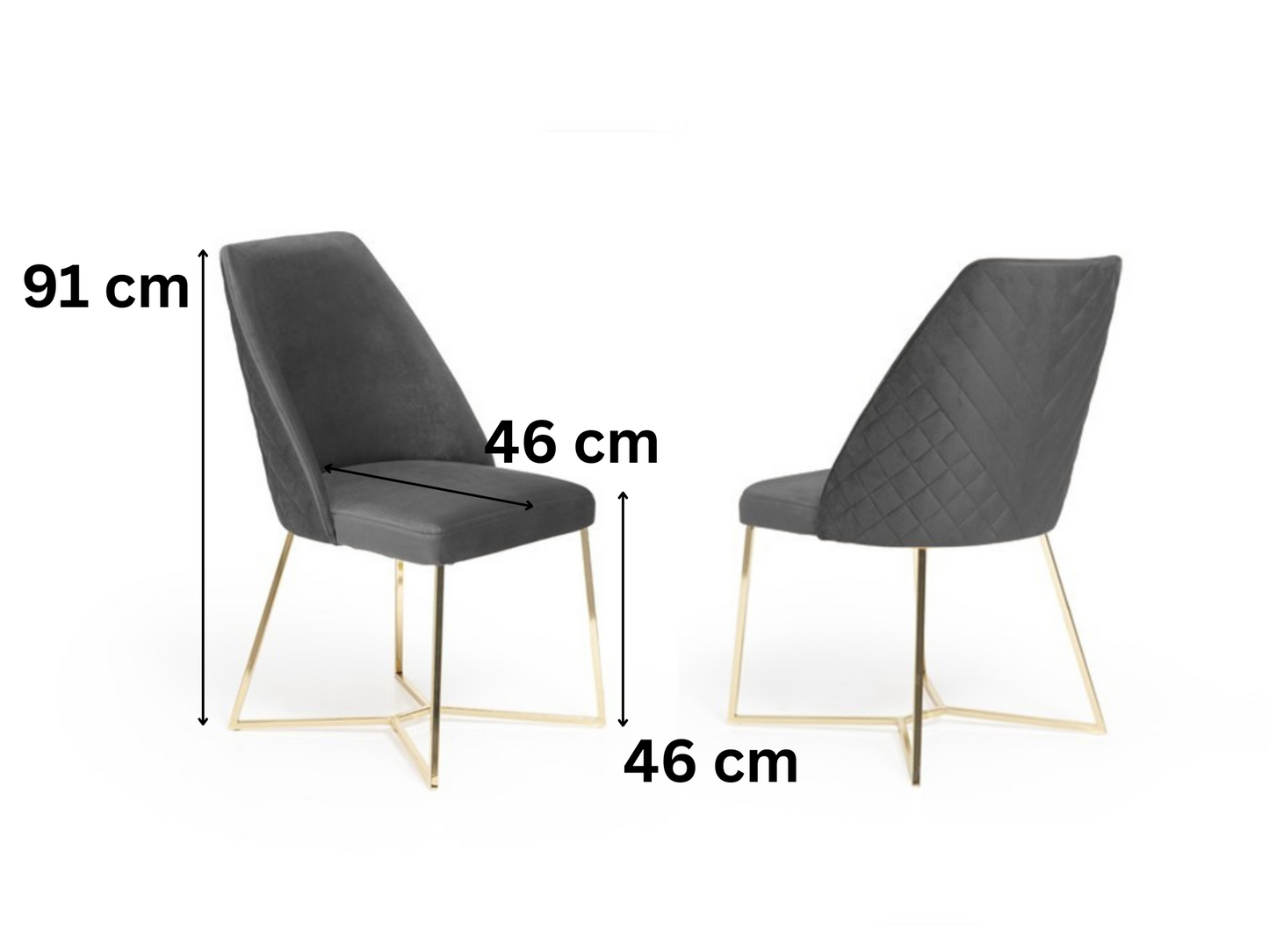 2er Set Esszimmerstühle Polsterstuhl SCALA mit Rückenlehne bis 120 kg belastbar Metallbeine Grau Samt Diamonde Design