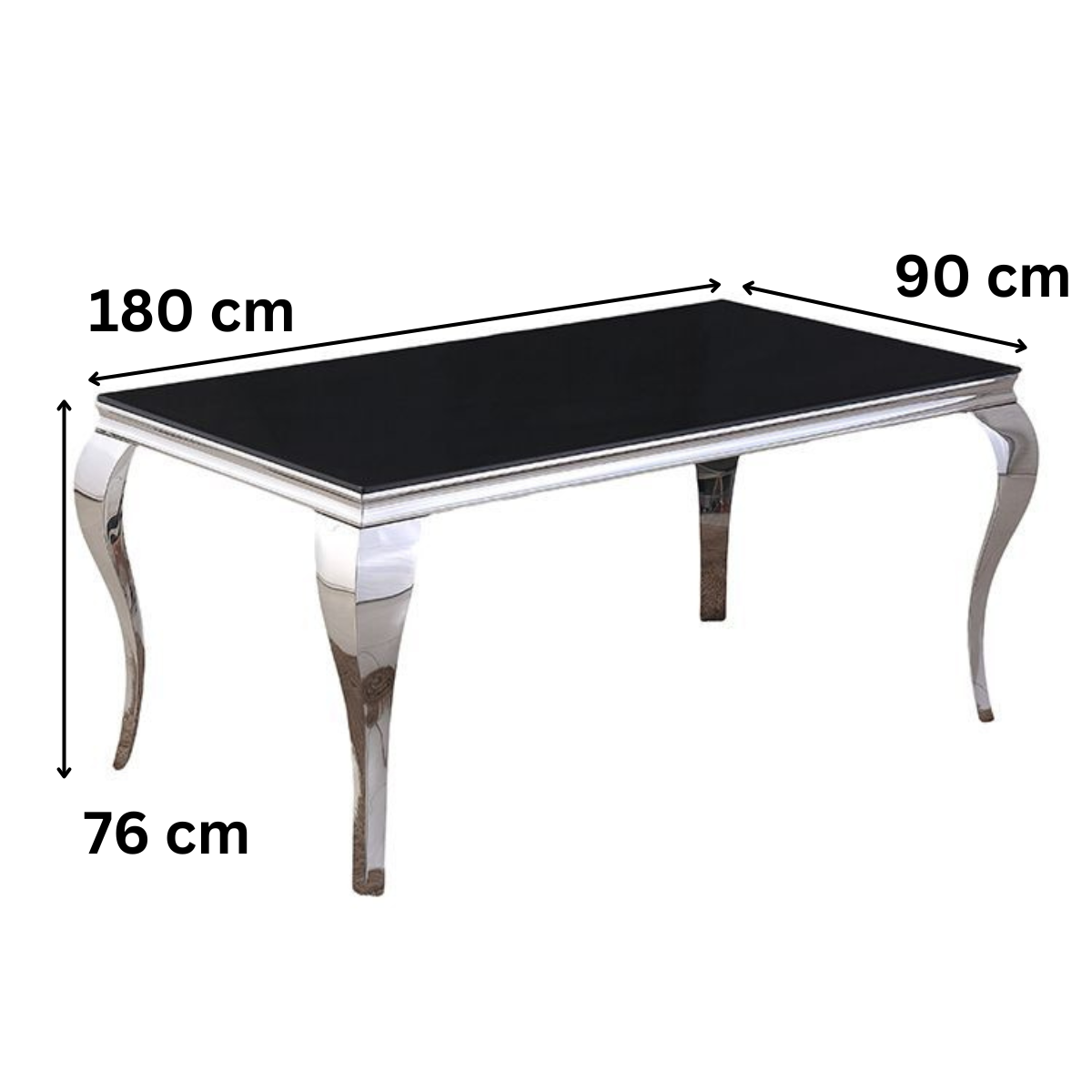 Esstisch Milano mit edlen Edelstahlbeinen Tischplatte aus Glas 180cm Silber-Schwarz