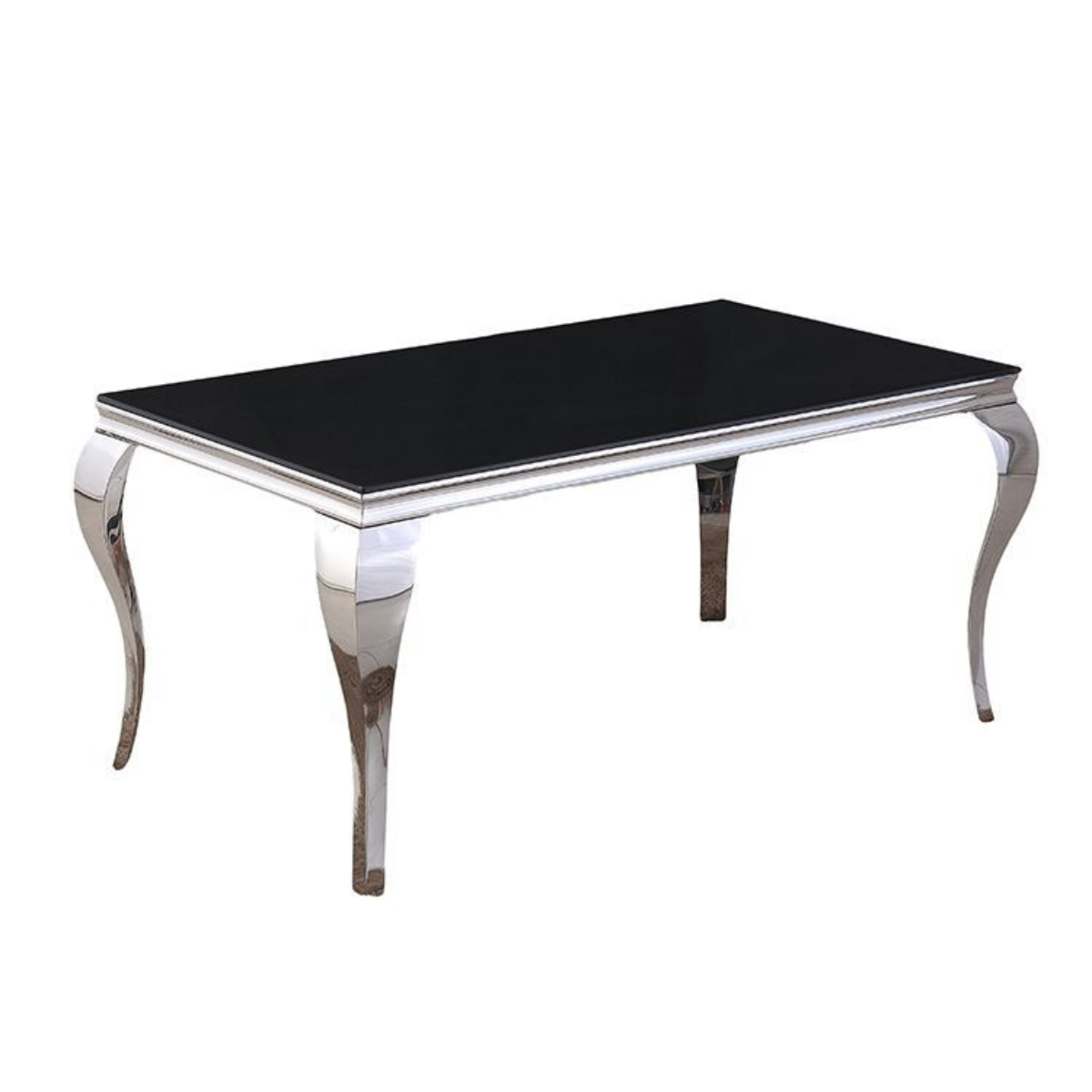 Esstisch Milano mit edlen Edelstahlbeinen Tischplatte aus Glas 180cm Silber-Schwarz