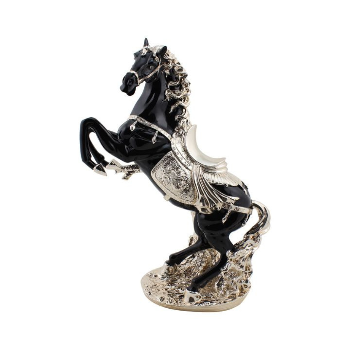 Moderne Deko Figur Pferd Schwarz-Gold aus Keramik 60 cm