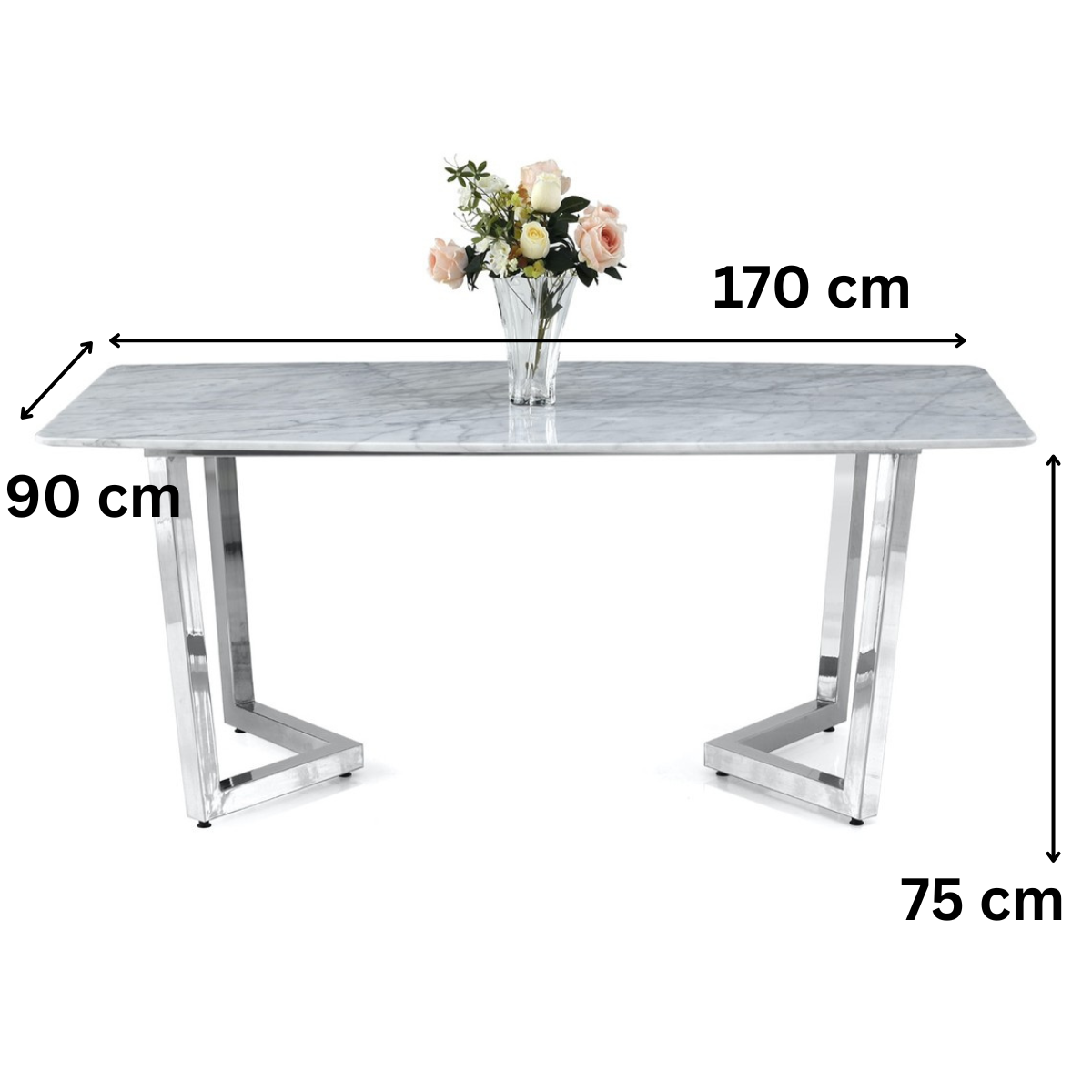 Esstisch Marmor – 170 x 90 x 75 cm Silberfarbenes Metallgestell & edle Marmorplatte