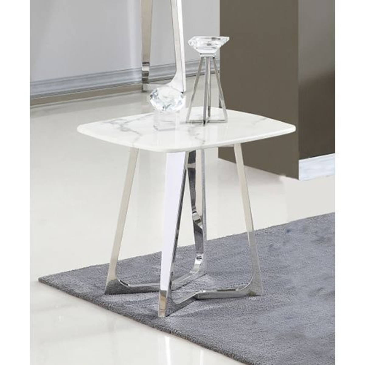 Beistelltisch BARI 2-tlg. Marmoroptik Silber 50x50x55 cm