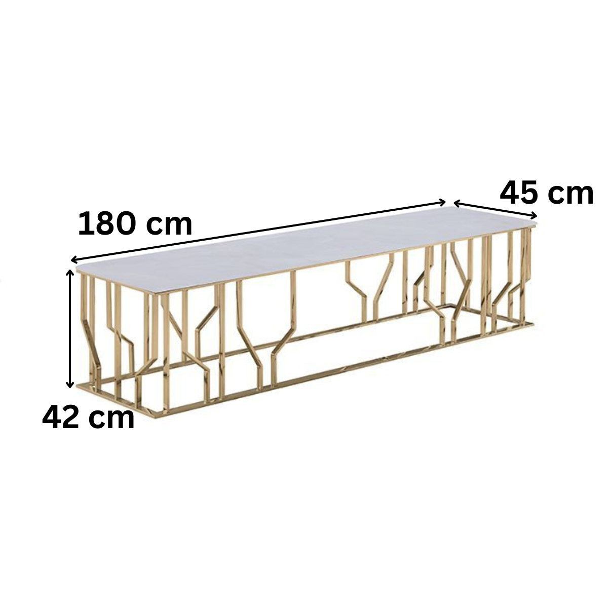 Moderner TV Bank Taranto Tischplatte aus Marmoroptik Gold 180 cm