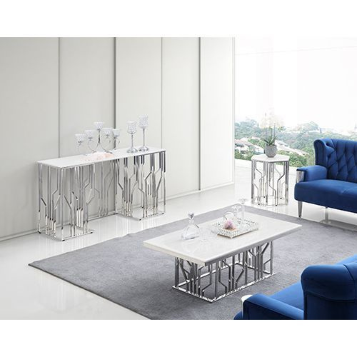 TARANTO Beistelltisch Silber 55x55x55 cm Marmor