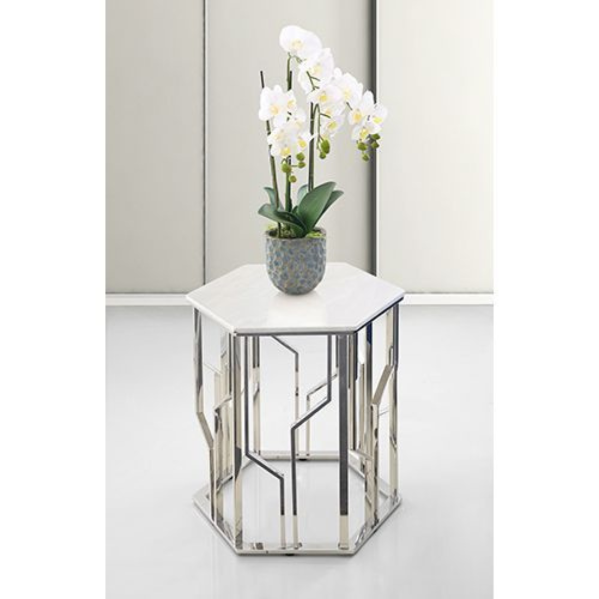 TARANTO Beistelltisch Silber 55x55x55 cm Marmor