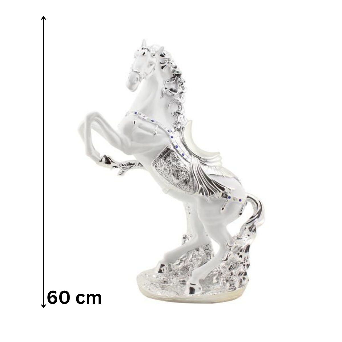 Moderne Deko Figur Pferd Weiß-Silber aus Keramik 60 cm