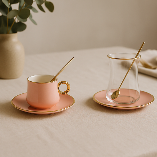 Bricard Tee-Espresso Set 24 teilig Rosa Gold inkl. Löffel und Untertasse