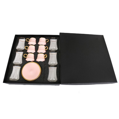 Bricard Tee-Espresso Set 24 teilig Rosa Gold inkl. Löffel und Untertasse
