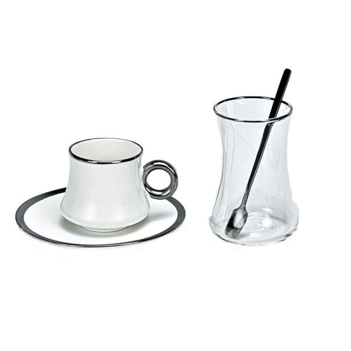 Bricard Tee-Espresso Set 24 teilig Weiß Silber inkl. Löffel und Untertasse