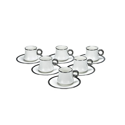 Bricard Tee-Espresso Set 24 teilig Weiß Silber inkl. Löffel und Untertasse