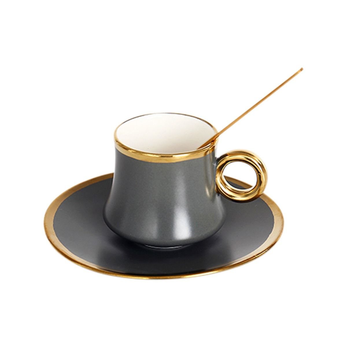 Bricard Tee-Espresso Set 24 teilig Grau Gold inkl. Löffel und Untertasse