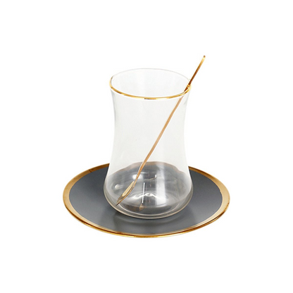 Bricard Tee-Espresso Set 24 teilig Grau Gold inkl. Löffel und Untertasse