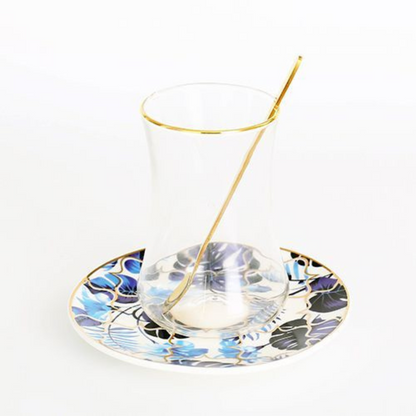 Bricard Tee-Espresso Set 24 teilig Blau Gold inkl. Löffel und Untertasse