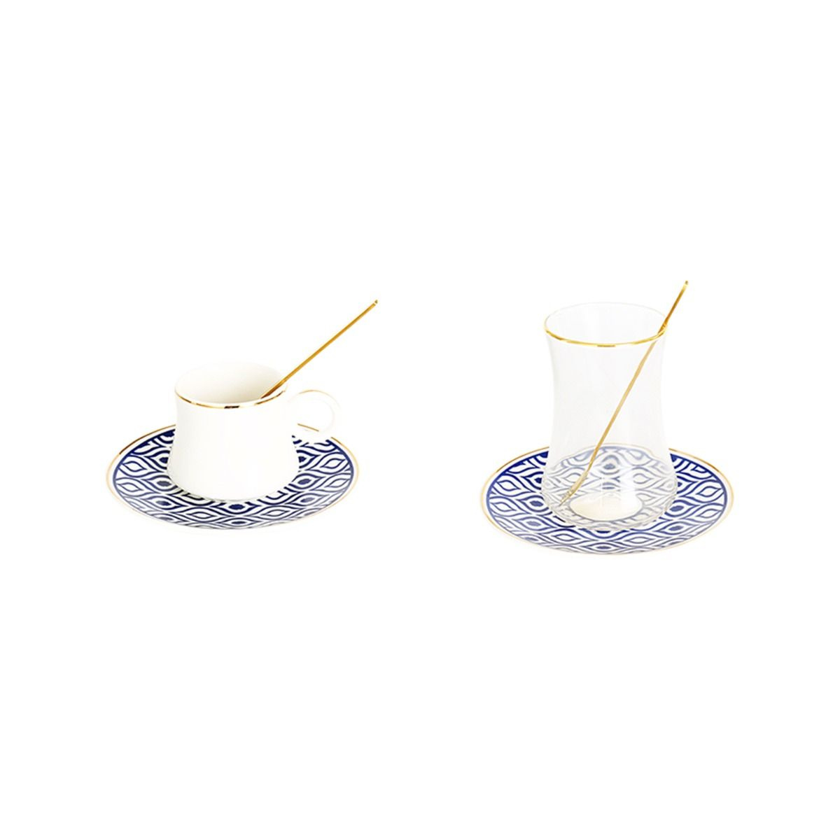 Bricard Tee - Espresso Set 24 telig Blau inkl. Untertasse und Löffel