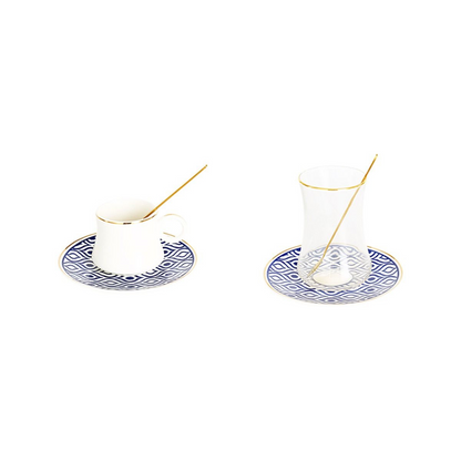 Bricard Tee - Espresso Set 24 telig Blau inkl. Untertasse und Löffel