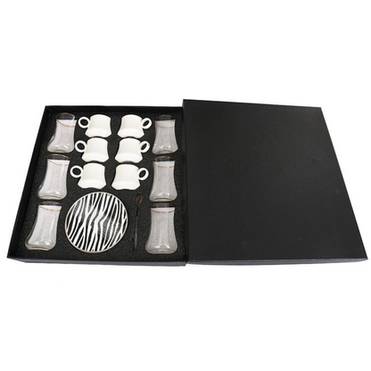 Bricard Tee-Espresso Set 24 teilig Schwarz Gold inkl. Löffel und Untertasse
