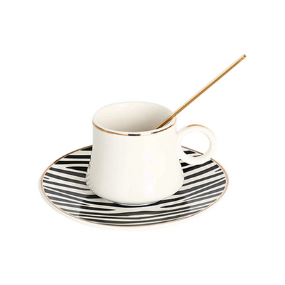 Bricard Tee-Espresso Set 24 teilig Schwarz Gold inkl. Löffel und Untertasse